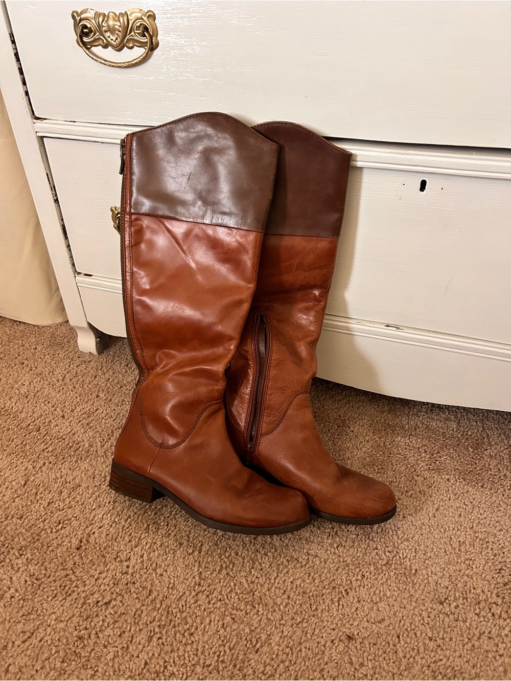 BCBGeneration Two-Tone Brown Over-the-Knee Leather Boots